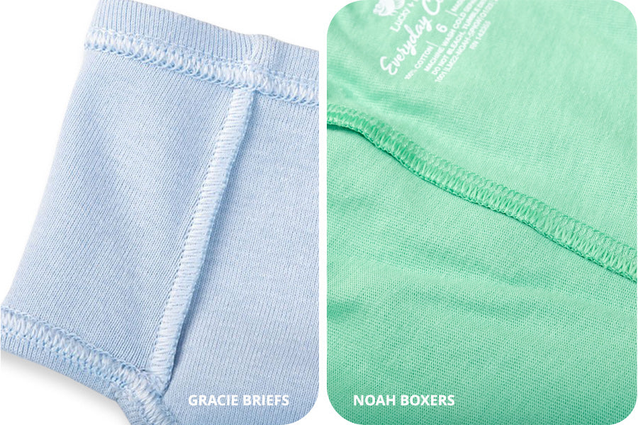 gracie girls briefs and boys noah boxers plain seams close up