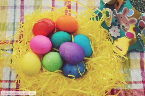 Colorful Easter eggs in basket