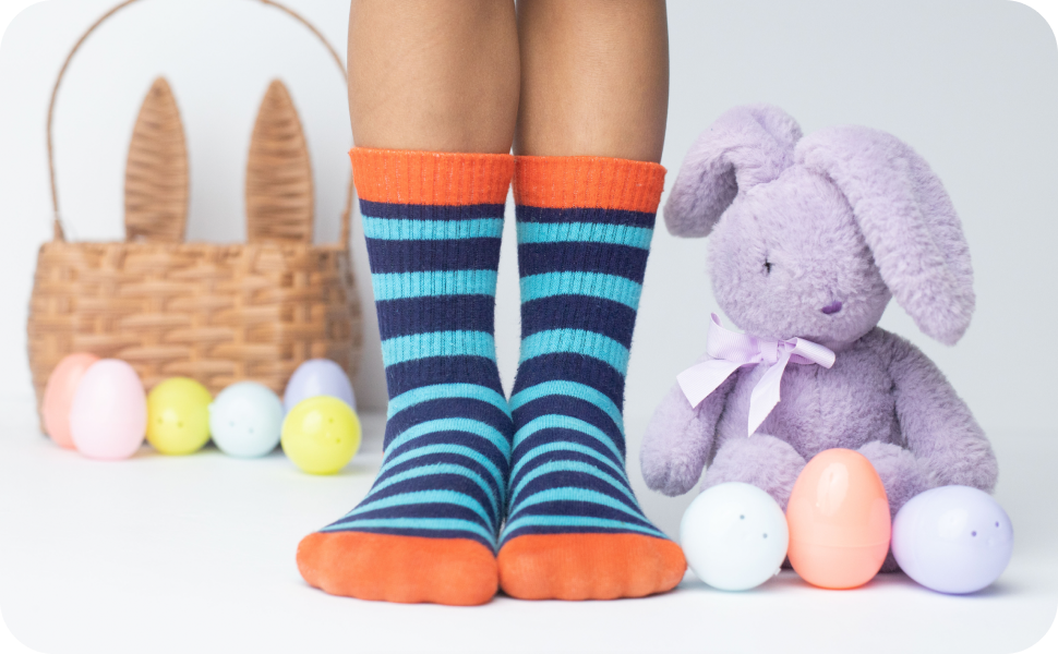 easter basket with socks and easter bunny