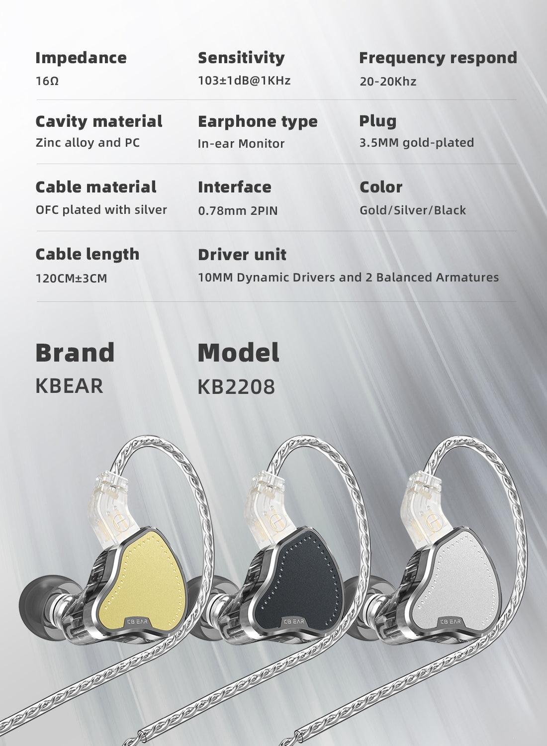 【KBEAR Pecker】HiFi 2BA+1DD Driver Earphones In-Ear Metal Monitor IEM