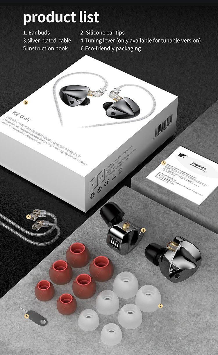 【KZ D-Fi】In Ear Monitor HiFi Earphone 4-Level Customizable Tuning Switch Headphone