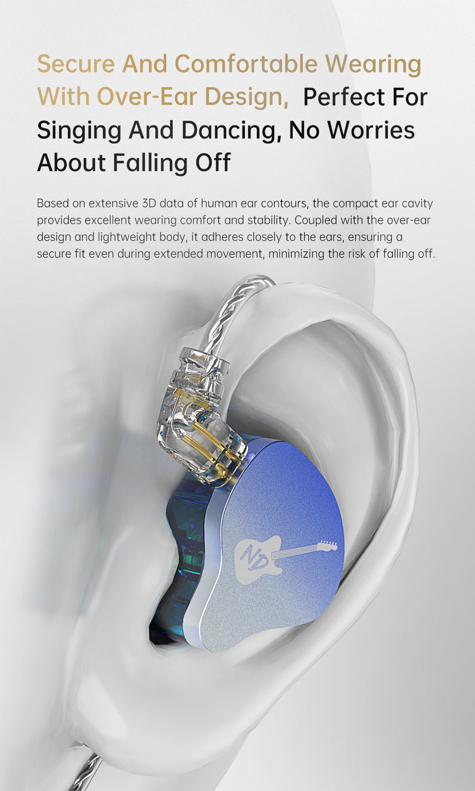 【ND DD3】HIFI In Ear Monitor Earphone Adjustable Shaped Dynamic Noise Cancelling Earbuds