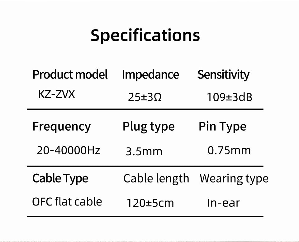 [KZ ZVX]HiFi 0.75mm 2PIN OFC Flat Cable Detachable Earphone