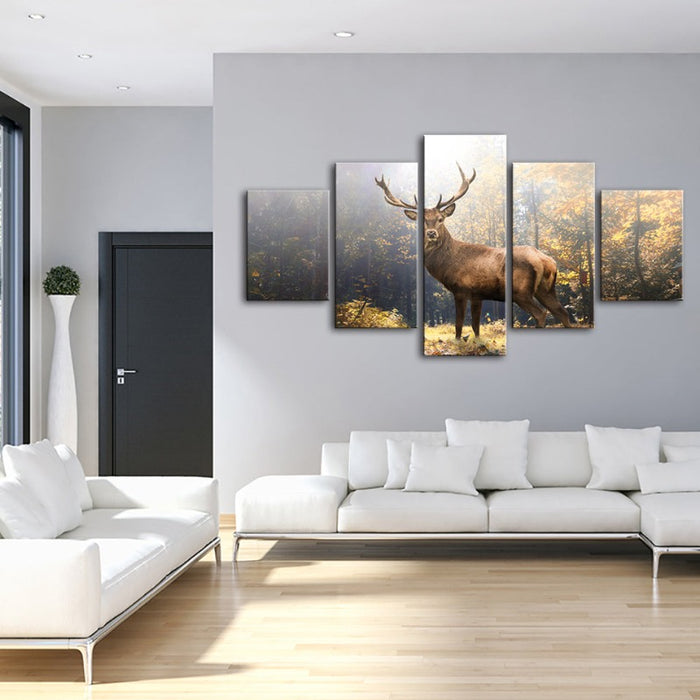 5 Piece Majestic Deer in the Woods - Canvas Wall Art Painting