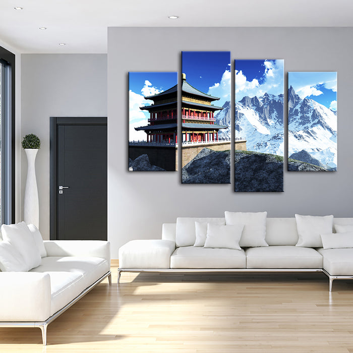 Temple In The Mountains 4 Piece - Canvas Wall Art Painting