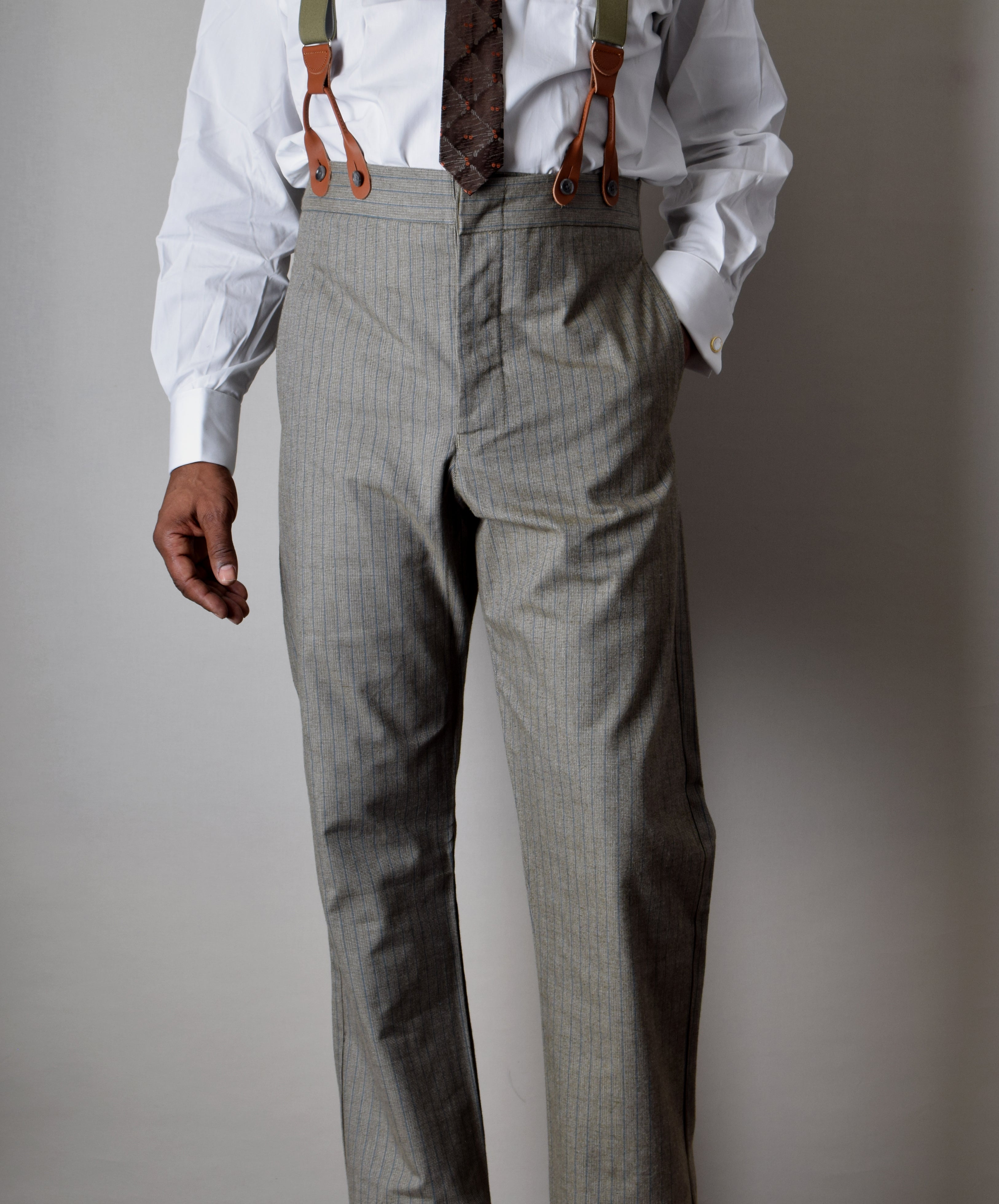 Olive/Blue Stripe Fishtail Back Trousers (TR305)