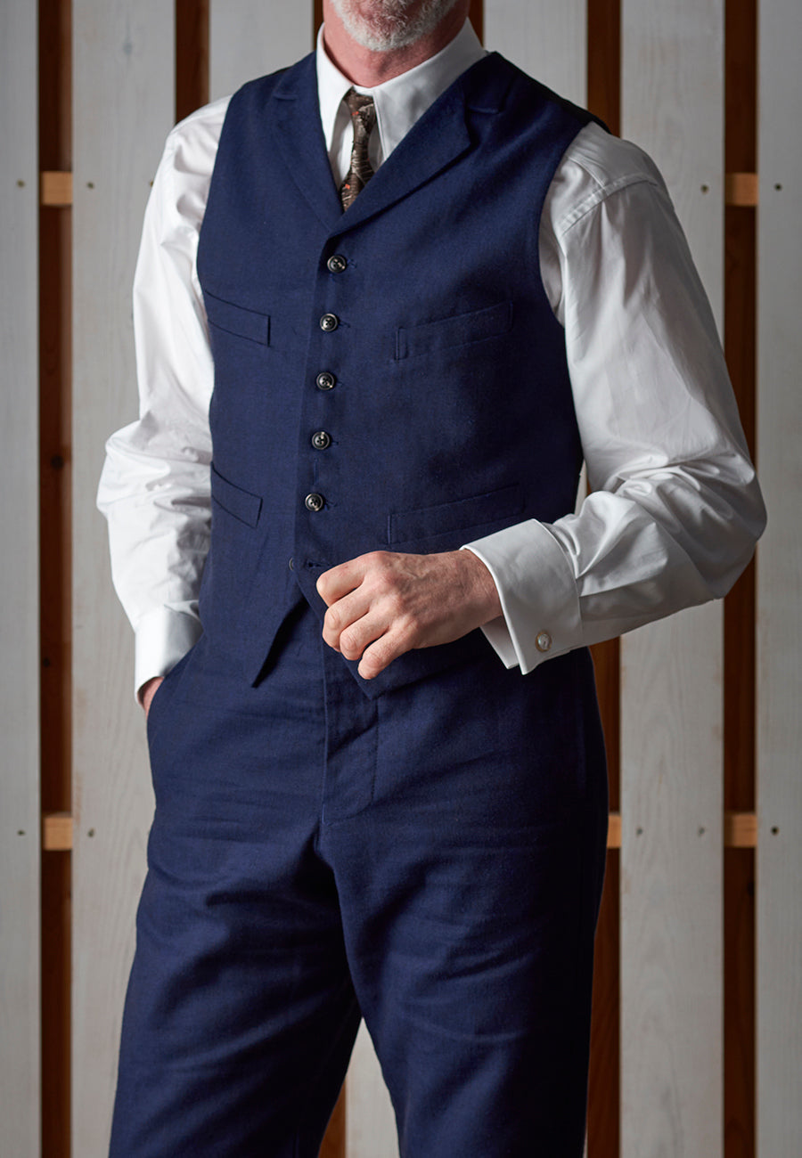 Cotton / Linen Blend Navy Blue Waistcoat (WC460)