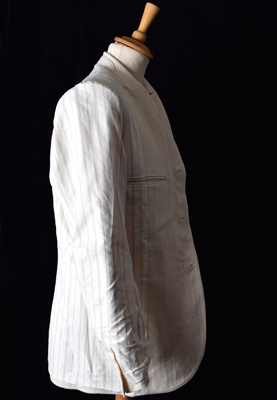 Heavyweight Ivory Herringbone Fully Lined Linen Jacket (JA933)