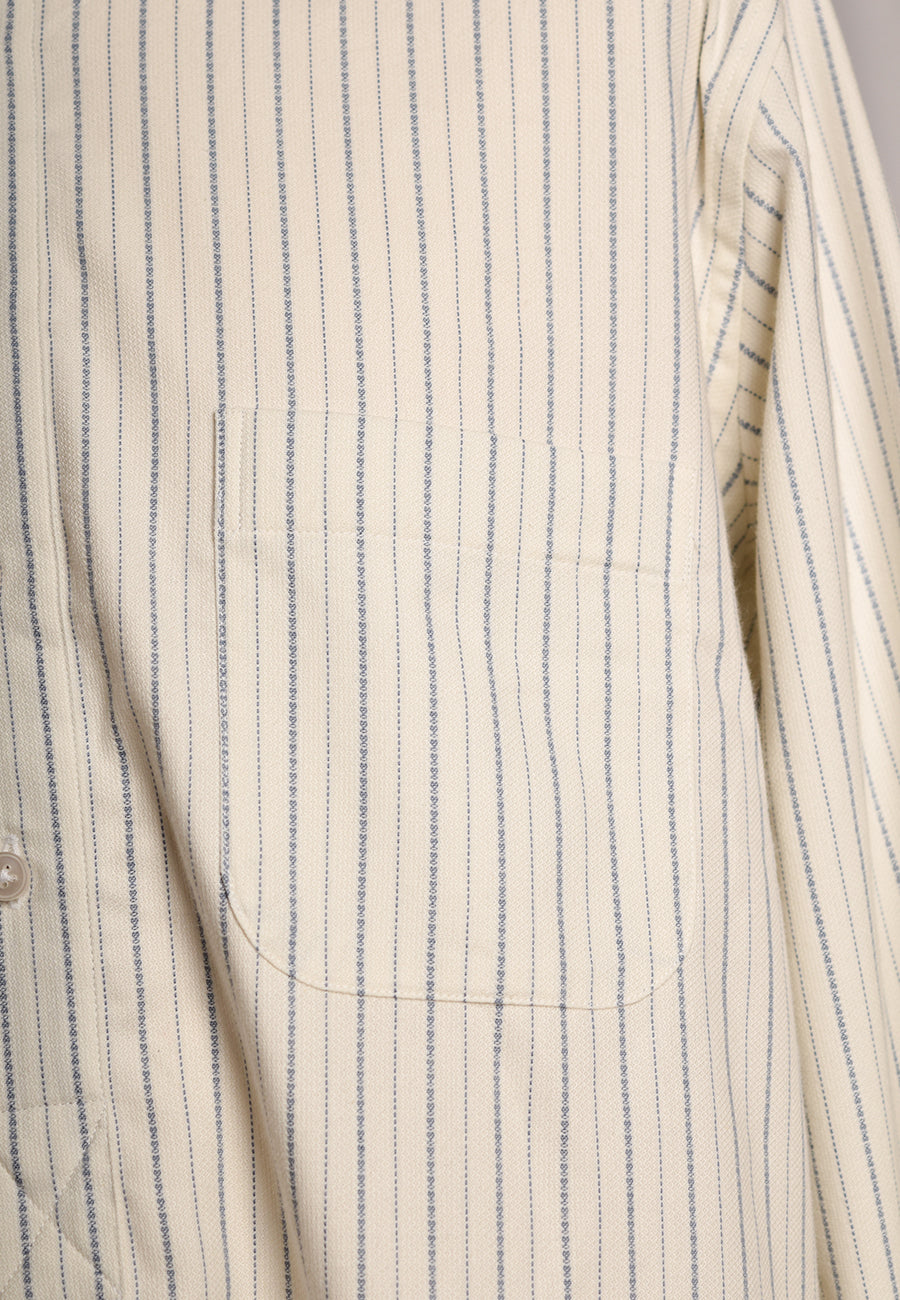 Cream / Blue Textured Stripe Grandad Shirt - Collarless (SH2124NB)