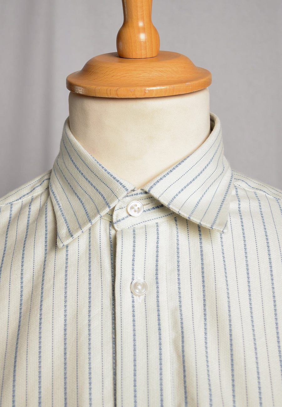 Cream / Blue Textured Stripe Grandad Shirt - Collar Attached (SH2124CA)