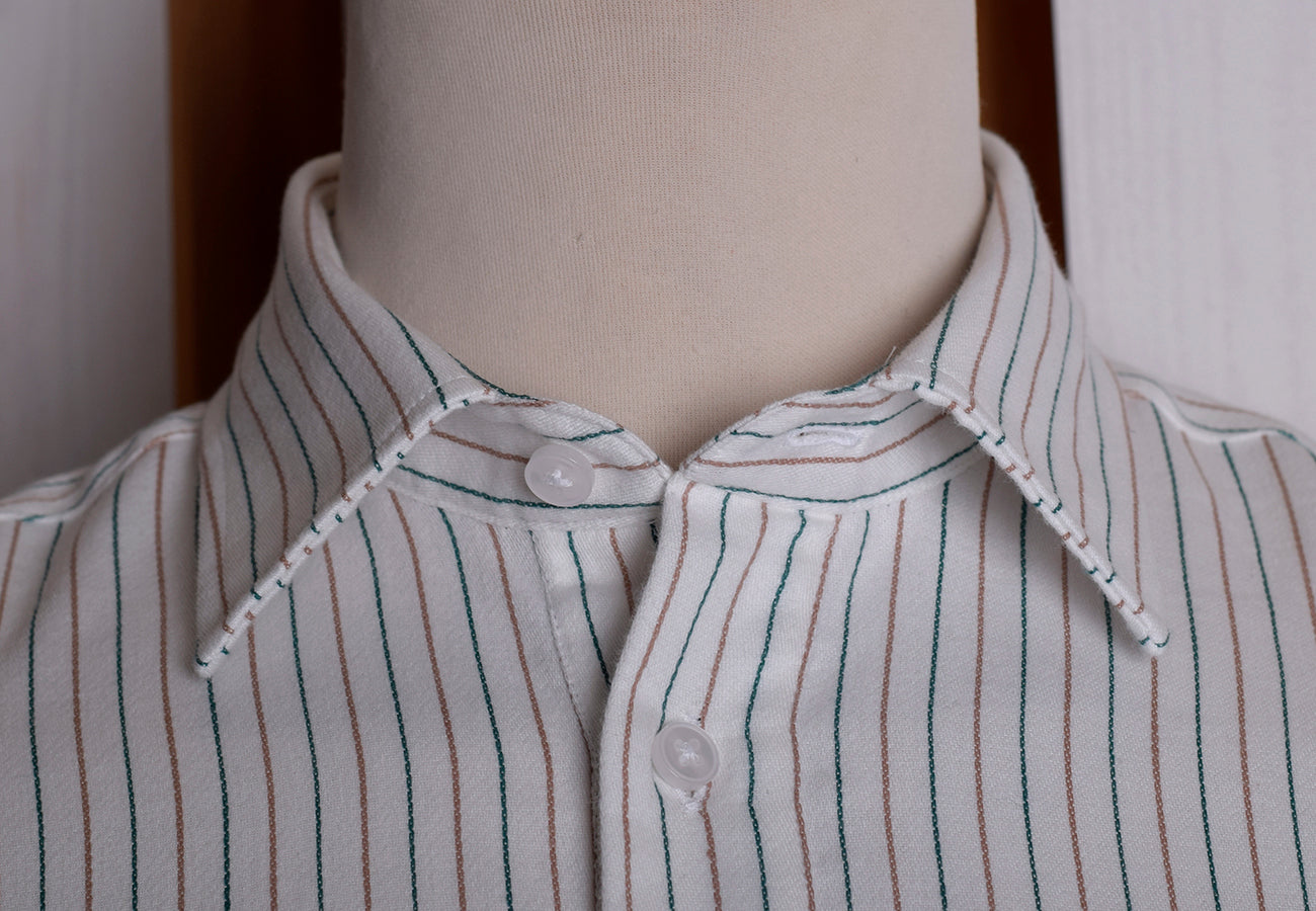 Collar Attached Green Brown Striped Workshirt (SH220CA)