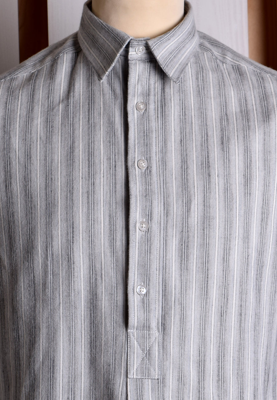 Grey Marl Stripe Grandad Shirt - Collarless or Collar Attached (SH2123)