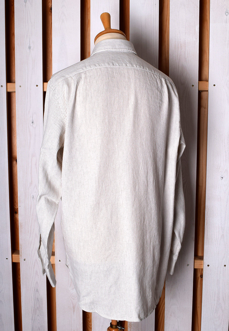 Linen / Cotton Stripe Grandad Work Shirt - Collar Attached or Collarle ...