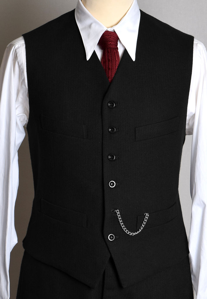 Ebony Black Brushed Cotton Herringbone Waistcoat (WC350) – Darcy Clothing
