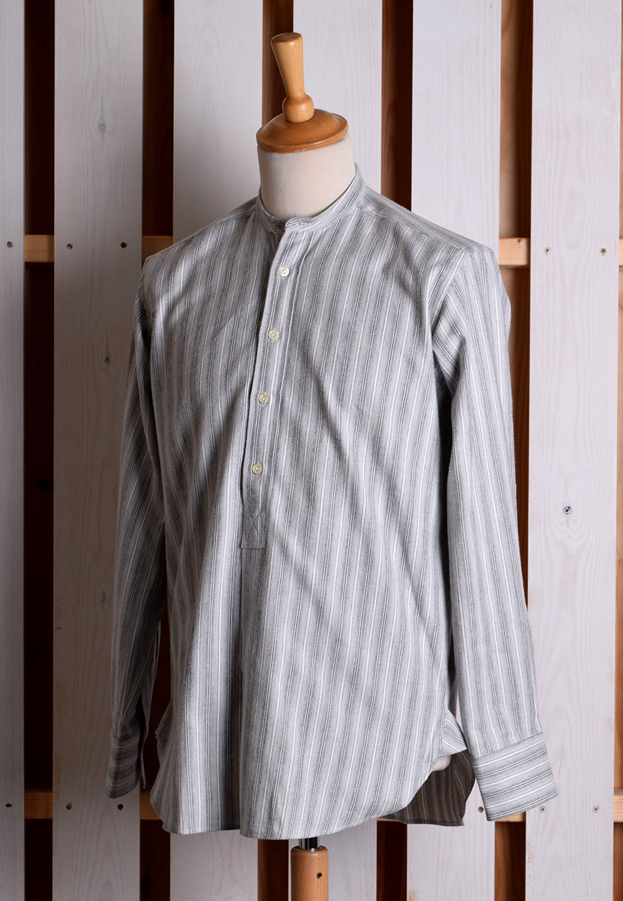 Grey Marl Stripe Grandad Shirt - Collarless or Collar Attached (SH2123)