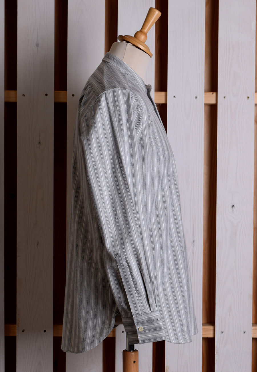 Grey Marl Stripe Grandad Shirt - Collarless or Collar Attached (SH2123)