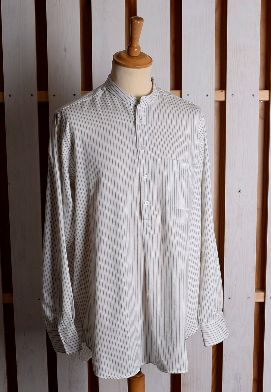 Neckband or Collarless Green Brown Striped Workshirt (SH220NB)