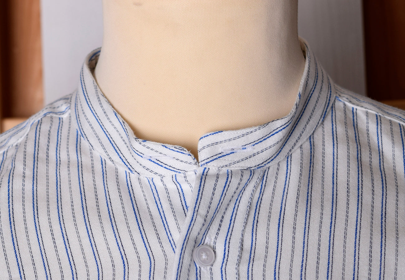 Neckband or Collarless Blue/Black Striped Workshirt (SH220NBB)