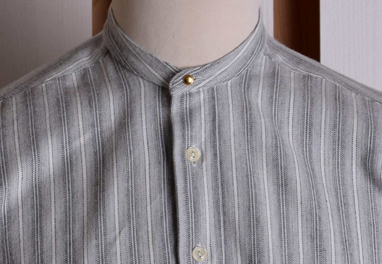 Grey Marl Stripe Grandad Shirt - Collarless or Collar Attached (SH2123 ...