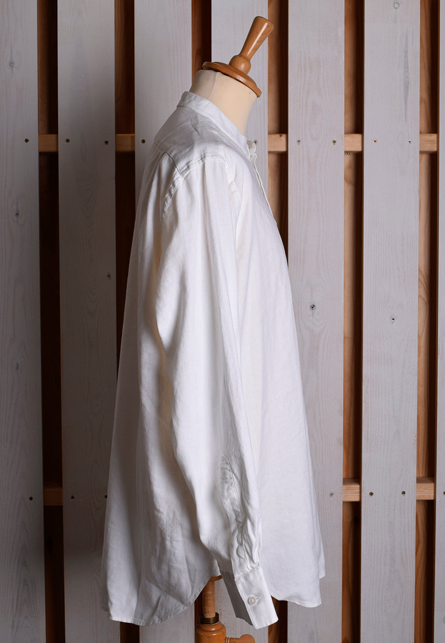 White Linen / Cotton Herringbone Shirt - Classic Collar or Collarless (SH2211)