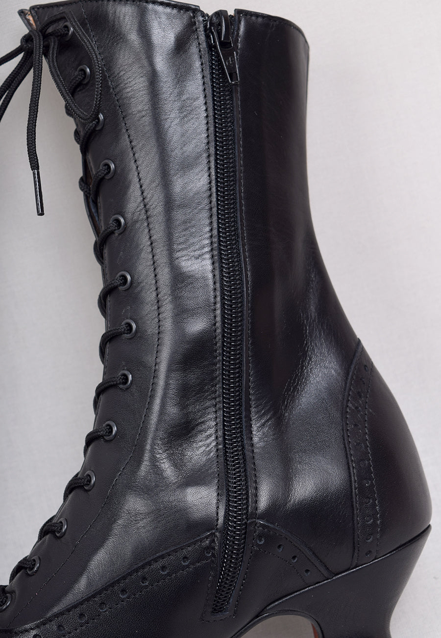 Victorian Side Zip Black Leather Boots (SP1910Z)