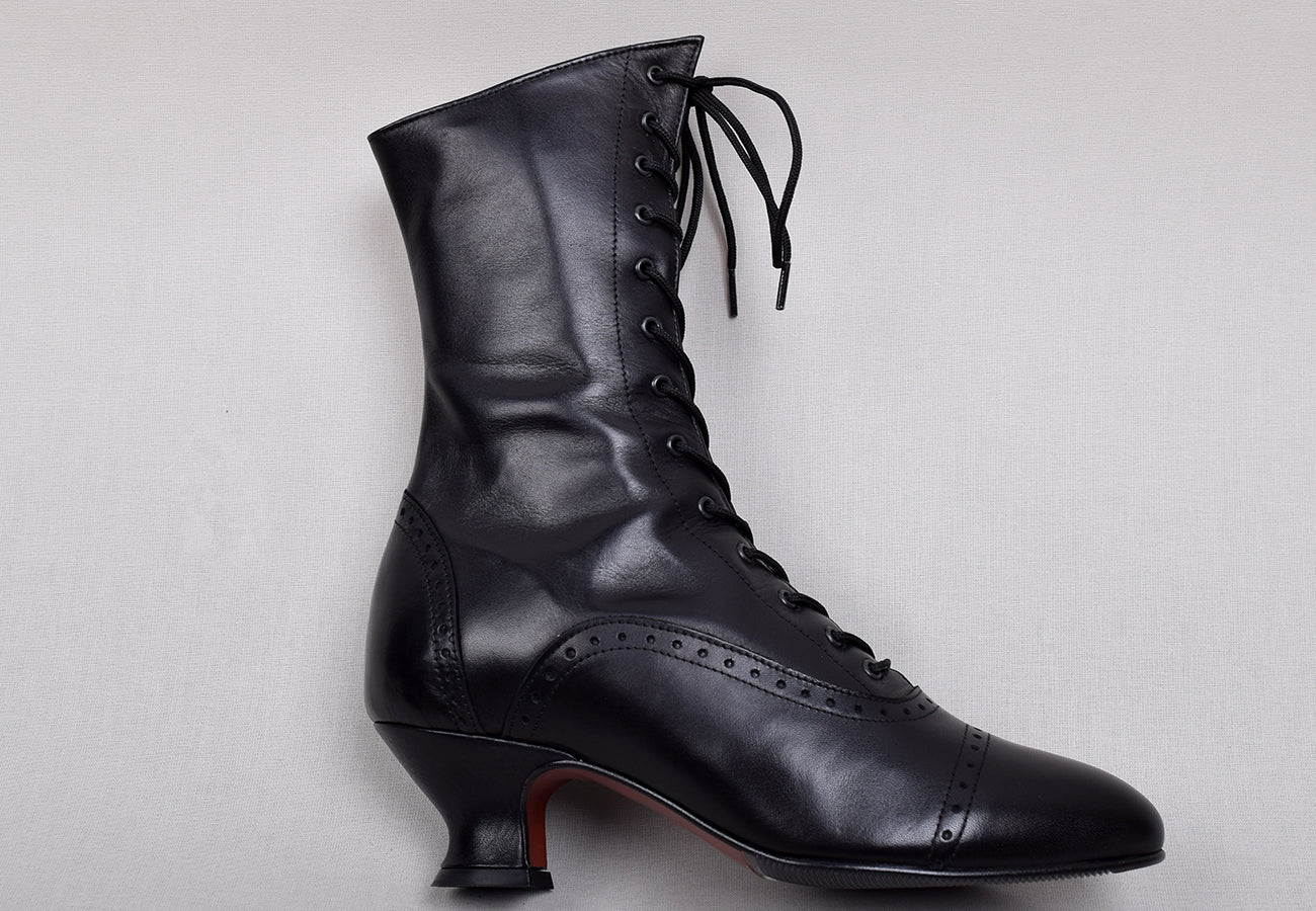 Victorian Side Zip Black Leather Boots (SP1910Z)