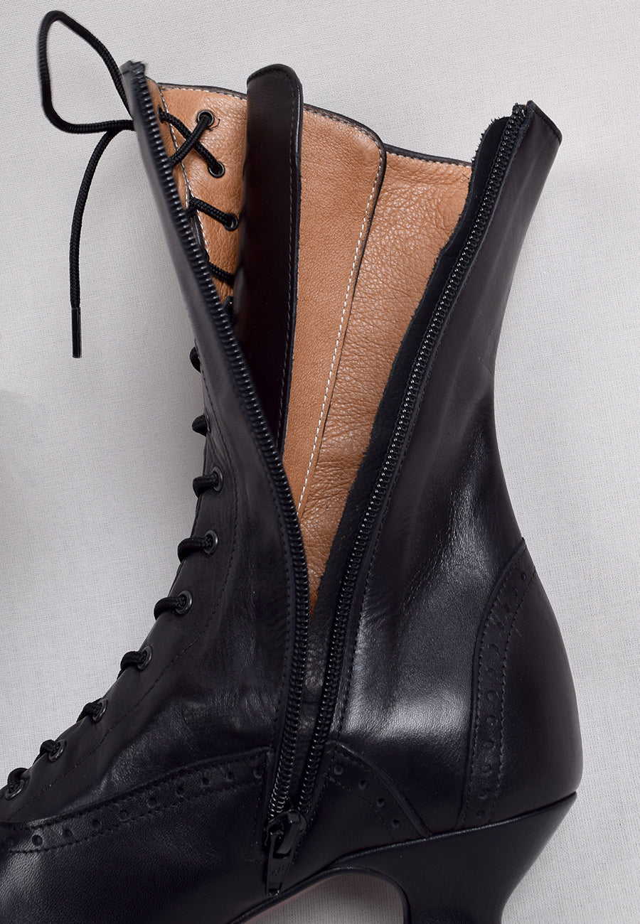 Victorian Side Zip Black Leather Boots (SP1910Z)