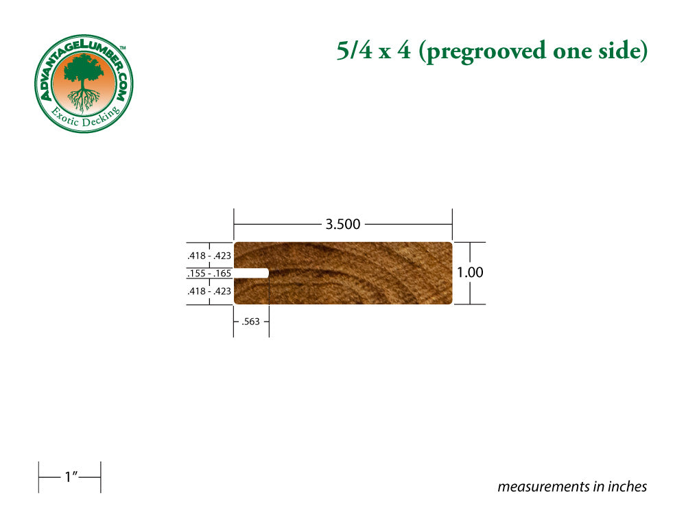 5/4 x 4 Teak Wood One Sided Pre-Grooved Decking