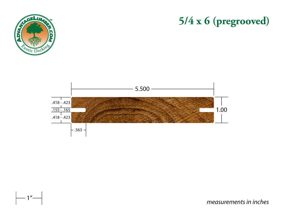 5/4 x 6 Teak Wood Pre-Grooved Decking