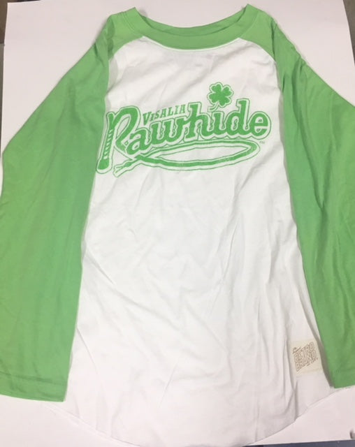 green and white raglan shirt