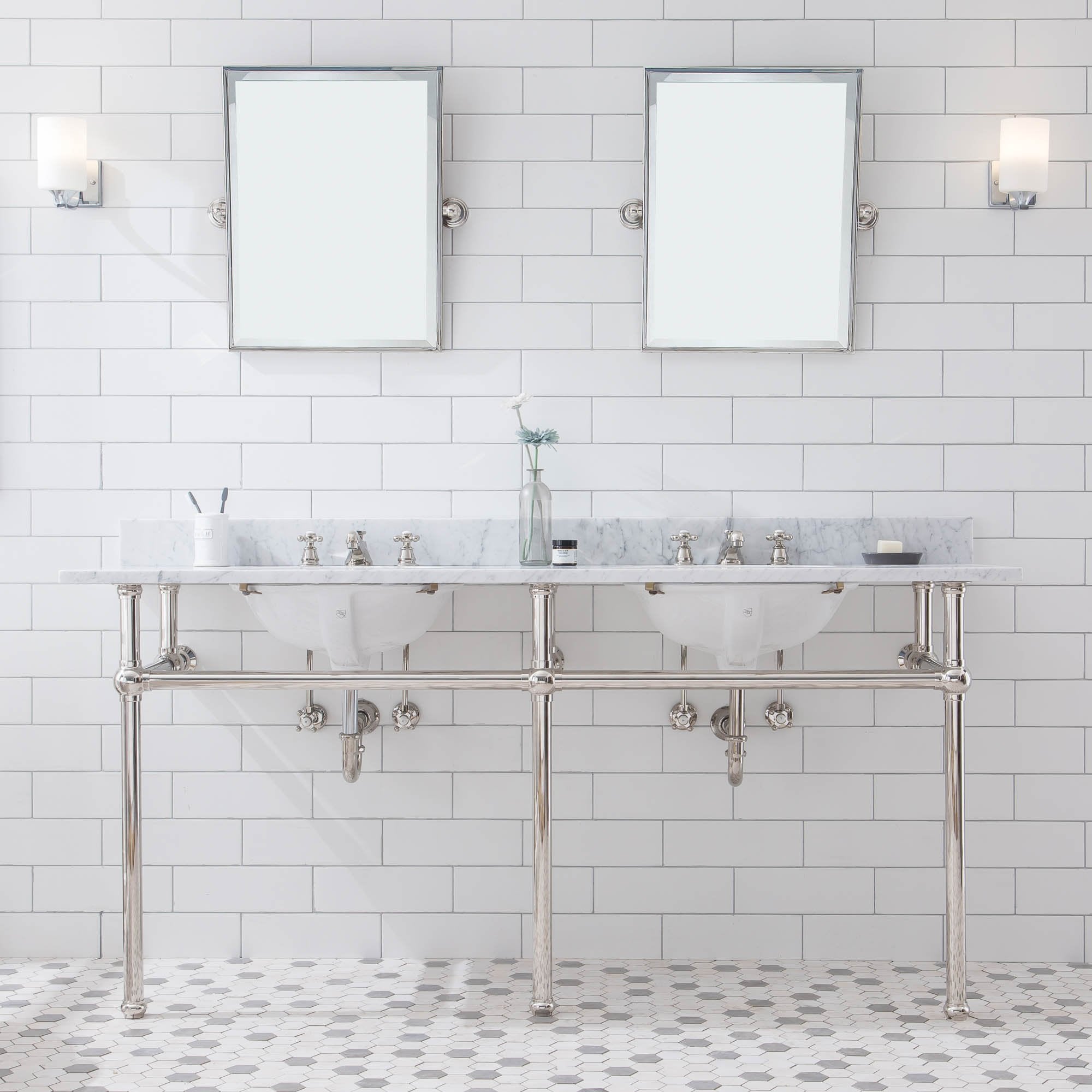 Embassy 72 Inch Wide Double Wash Stand Only in Polished Nickel (PVD) Finish