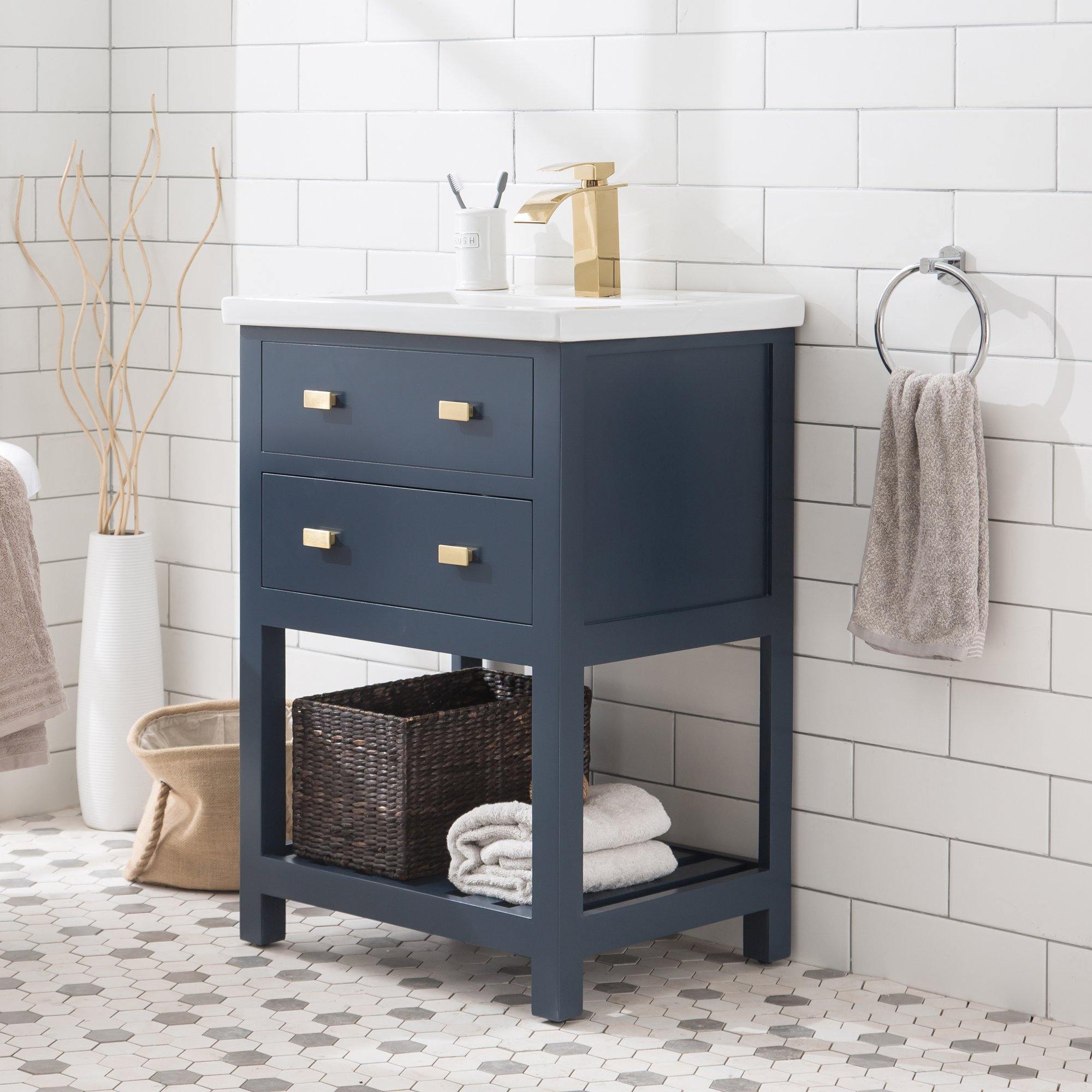 24 Inch Blue Ceramic Free Standing Bathroom Vanity Single Sink