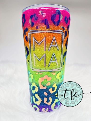 Mama Rainbow Leopard Circle 16 oz Glass Tumbler – How Cute is That? Boutique