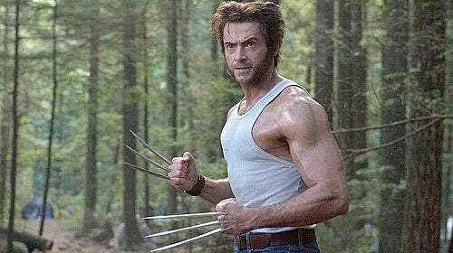 Hugh Jackman as Wolverin wearing his wide leather cuff watch by Red Monkey