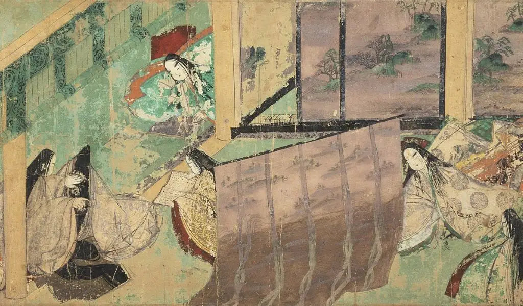 Detail of one of the illustrated scrolls from the Tale of Genji.