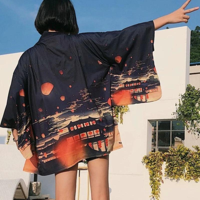 Exquisite Japanese-themed Crane Waves Women's Kimono Cardigan