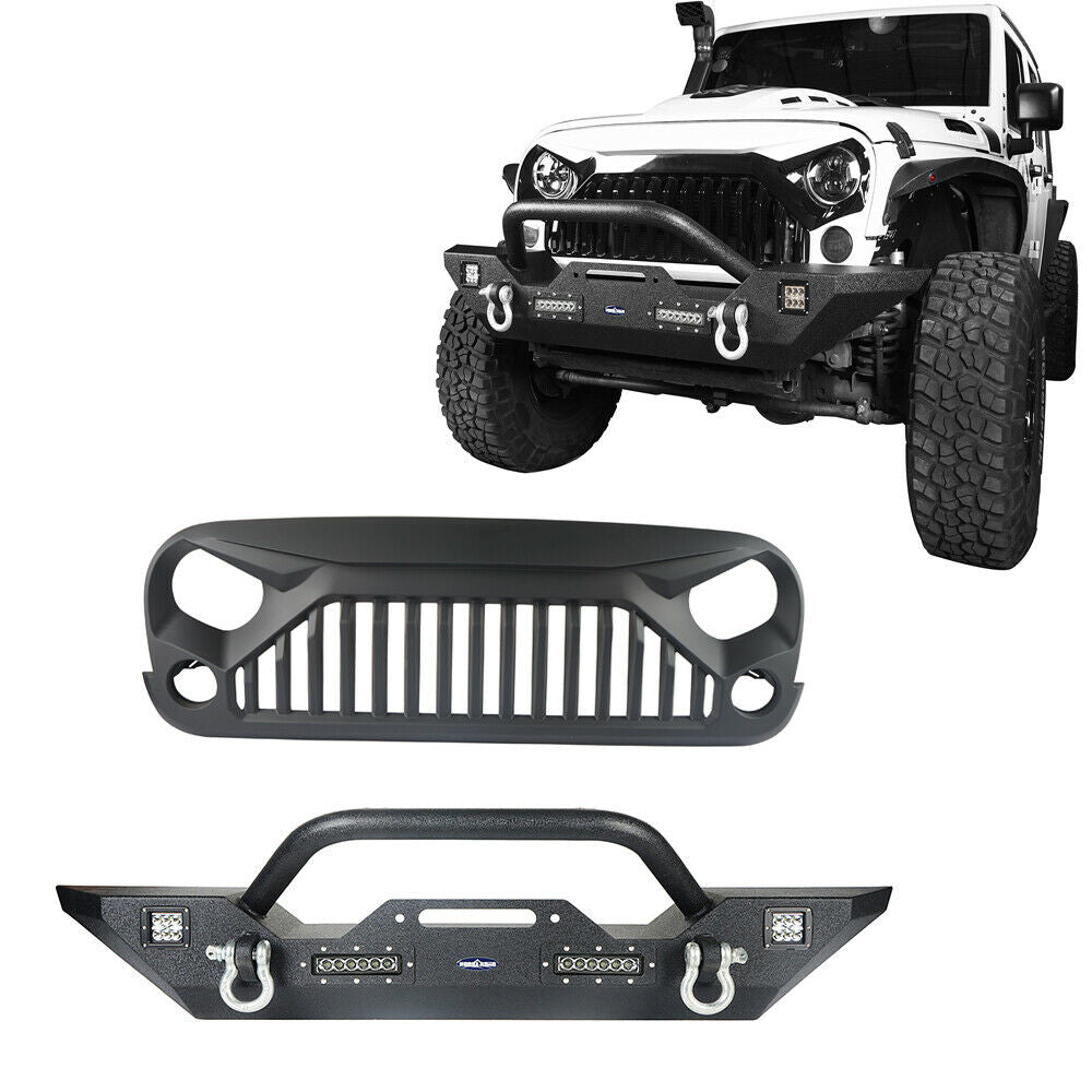 Bull Bar Front Bumper & Angry Black Bird Front Grille Jeep Wrangler JK –  Primitive Performance Auto