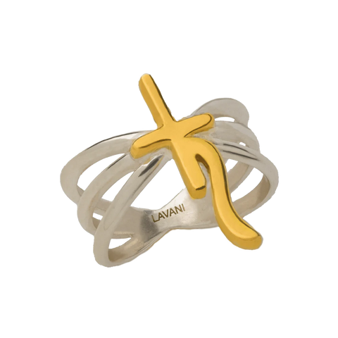 Anillo regulable en forma de Saturno que mezcla dorado y plateado