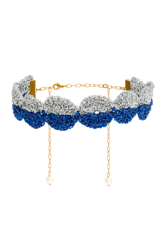 Choker de crochet plateado y azul