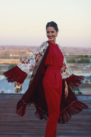 Fringed kimono wedding guest