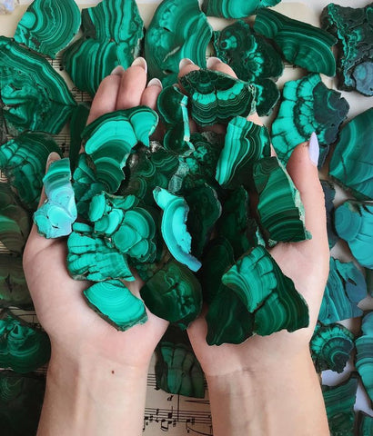 Malachite stone freshly extracted from a site