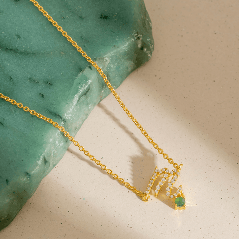 Initial necklaces with birthstone