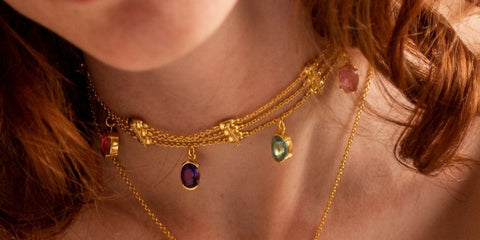 Gold choker necklace for strapless neckline dresses