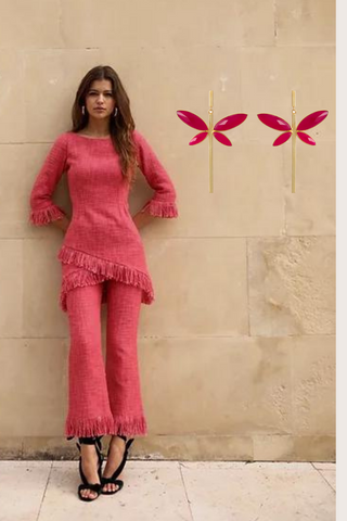 Set Linen Claw The Label with Daphne Fuchsia Earrings LAVANI
