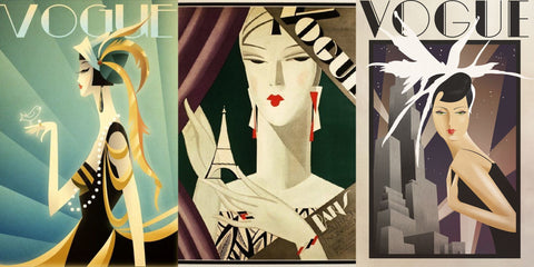 Vogue covers die de Art Deco stijl van grafisch ontwerp weerspiegelen