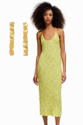 Lime yellow dress by Bimba y Lola with yellow handmade earrings