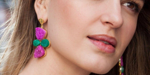 bougainvillea and green long earrings for guests LAVANI Jewels