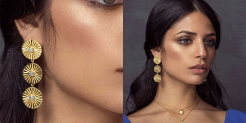 Gold plated long earrings for v-neck or v-neckline