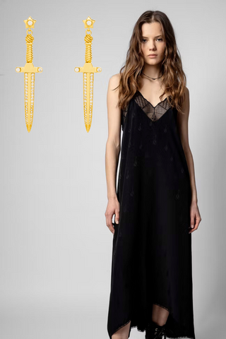 Golden earrings for black dress