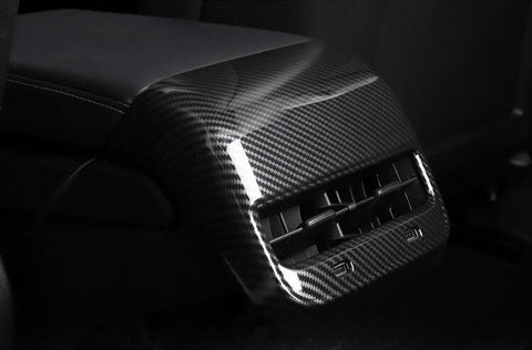 Gloss Carbon Fiber Rear Air Conditioner Vent Fascia for Tesla Model 3